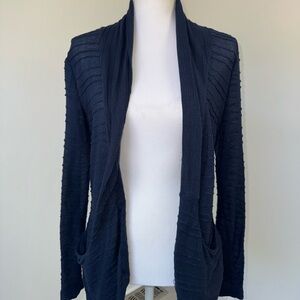 Self Esteem Navy Blue Textured Open Front Cardigan Women’s Medium‎ Pockets Flaws
